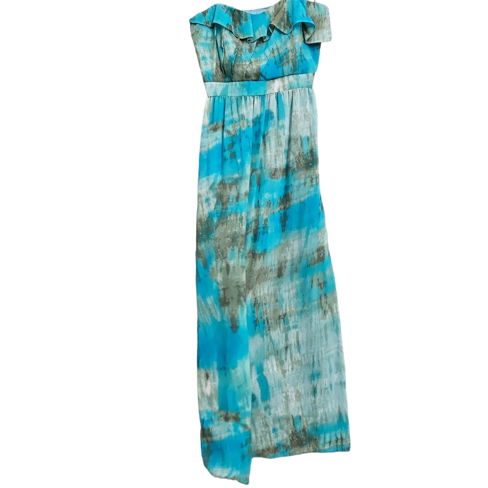Nwot Antonio Melani Blue/Green Watercolor Strapless Ruffled Flowy Maxidress